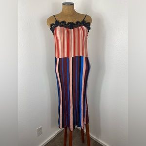 Delfie Accordion Slip Dress M Black Lace Trim The Atlantica By Anthropologie USA